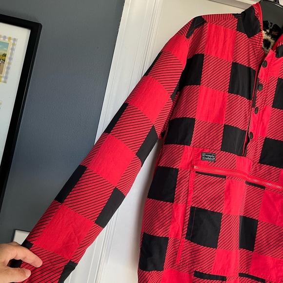 Simply Southern Reversible Red/Black Checkered Cheetah Nylon Sherpa Jacket sz L - Picture 2 of 13